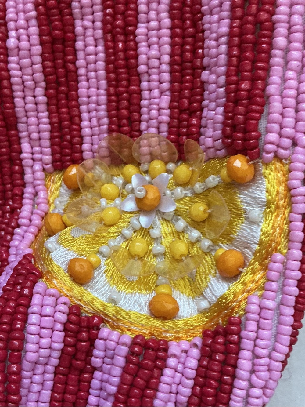 Pink and Red Striped Beaded Lemon Tote Bag - Picture 7 of 8